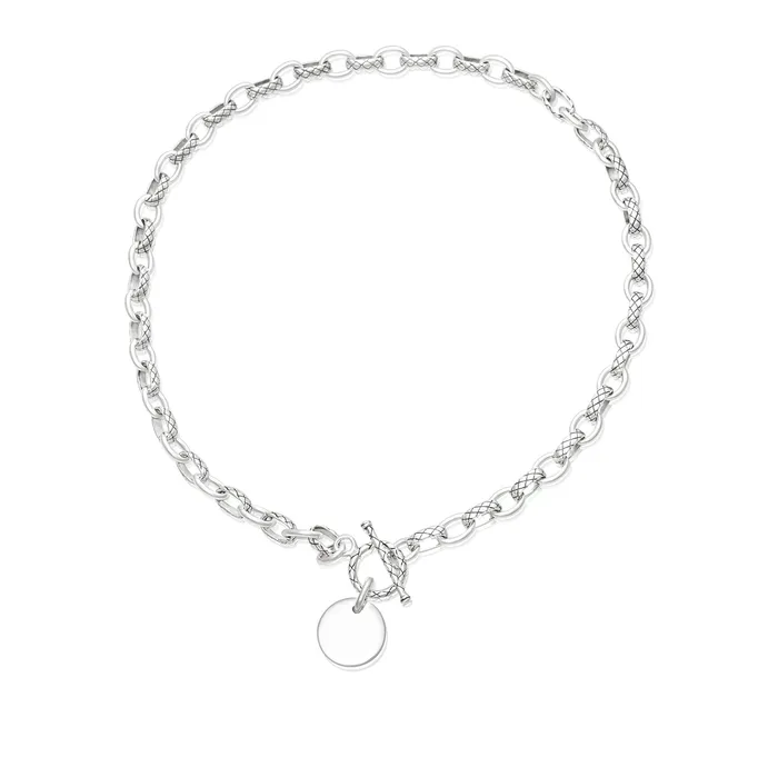 N807 Alternating Cable Rolo Link with Lattice Pattern Necklace Teeda Necklaces