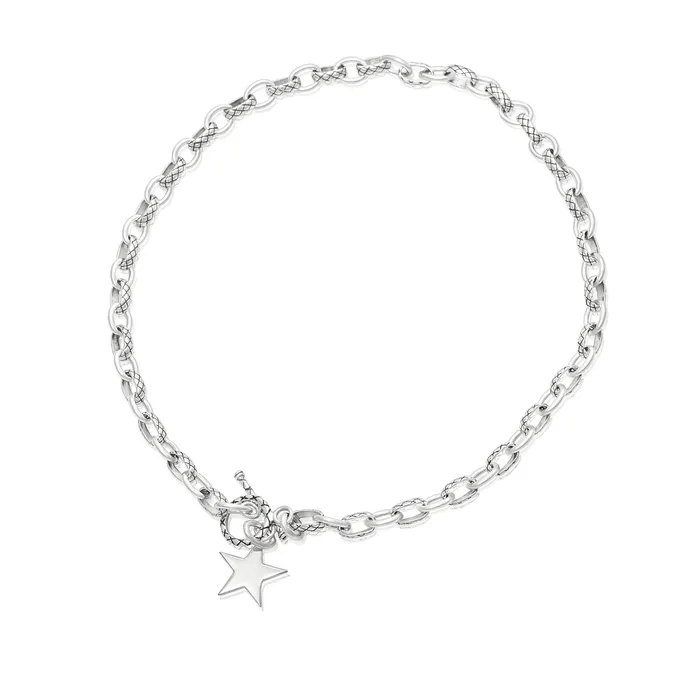 N807 Alternating Cable Rolo Link with Lattice Pattern Necklace Teeda Necklaces