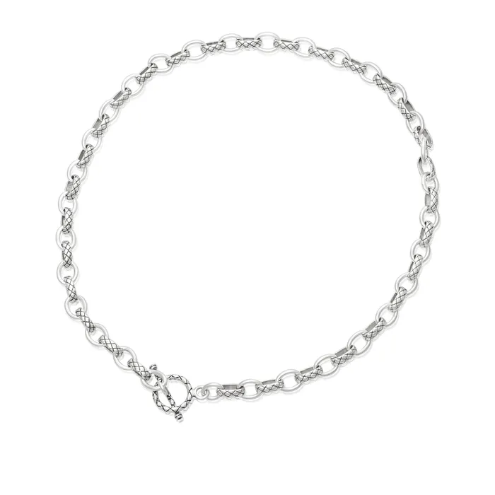 N807 Alternating Cable Rolo Link with Lattice Pattern Necklace Teeda Necklaces