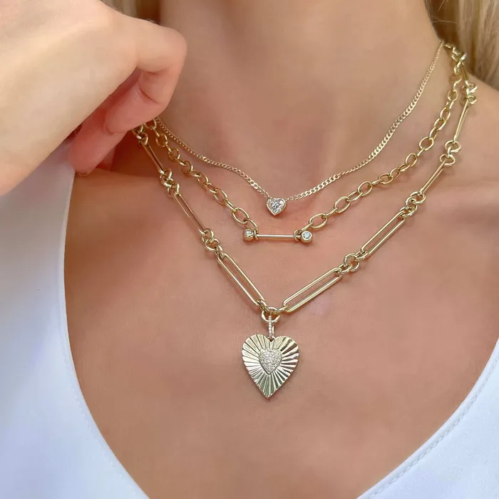 Necklaces 14K Gold Micro Pave Radiating Heart Diamond Necklace Charm Izakov Diamonds Fine Jewelry