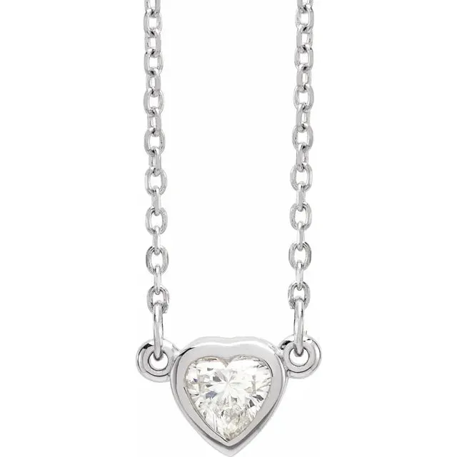 Necklaces 302 Fine Jewelry Heart Shape Natural Faceted Diamond Solitaire BezelSet Adjustable Necklace Solid 14K White Yellow Rose Gold