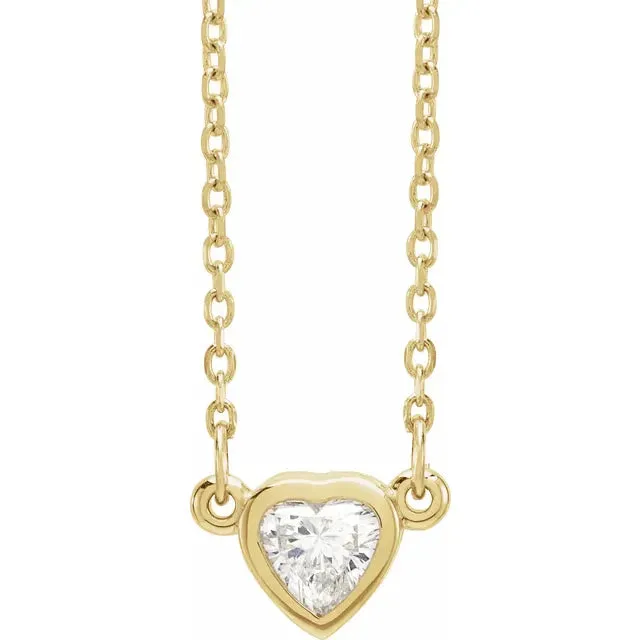 Necklaces 302 Fine Jewelry Heart Shape Natural Faceted Diamond Solitaire BezelSet Adjustable Necklace Solid 14K White Yellow Rose Gold