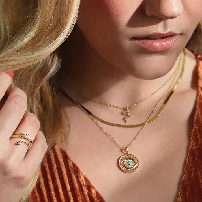 Necklaces 302 Fine Jewelry Serpent Charm Pendant Adjustable Necklace Solid 14K Gold Sterling Silver