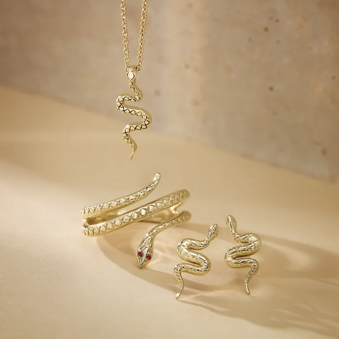 Necklaces 302 Fine Jewelry Serpent Charm Pendant Adjustable Necklace Solid 14K Gold Sterling Silver