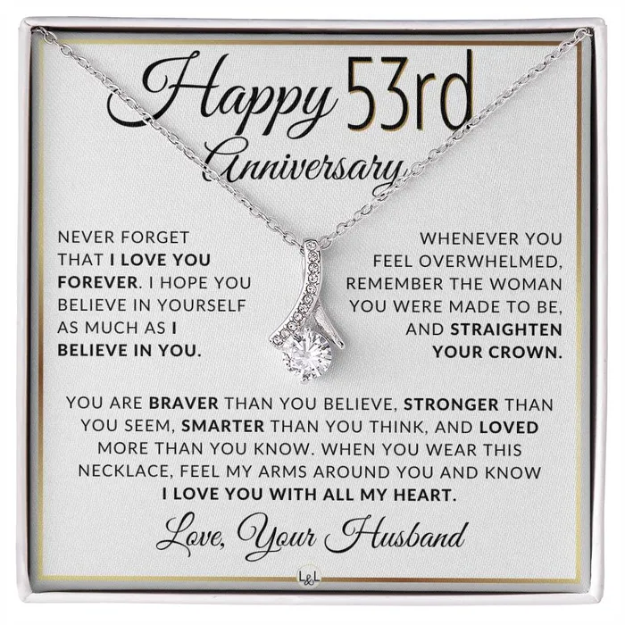 Necklaces 53rd Anniversary Gift For Wife Anniversary Gift Idea For Your Wife Drop Pendant Necklace Heartfelt Anniversary Message ShineOn Fulfillment