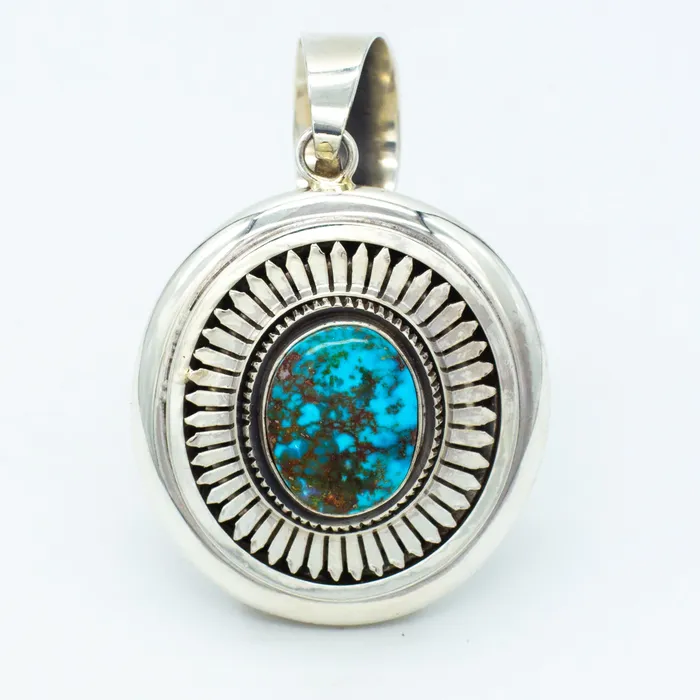 Necklaces Crown Jewels Coin Leonard Nez Navajo Handmade Sterling Silver Turquoise Pendant