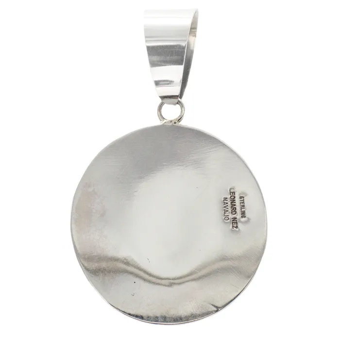Necklaces Crown Jewels Coin Leonard Nez Navajo Handmade Sterling Silver Turquoise Pendant
