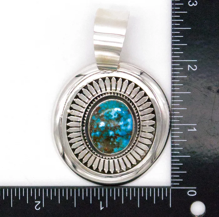 Necklaces Crown Jewels Coin Leonard Nez Navajo Handmade Sterling Silver Turquoise Pendant
