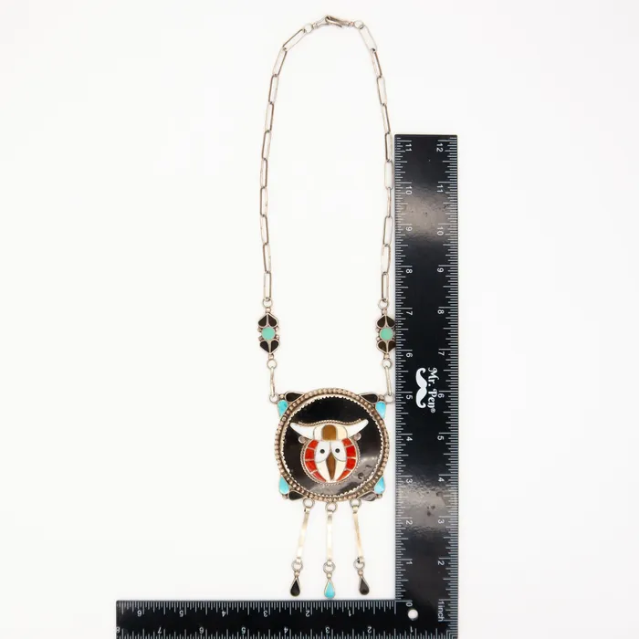 Necklaces Crown Jewels Coin Zuni Handmade Inlay Sterling Silver Owl Necklace Hallmark MR