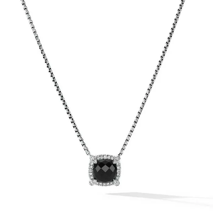 Necklaces DAVID YURMAN INC David Yurman Petite Chatelaine Pave Bezel Pendant Necklace with Black Onyx and Diamonds