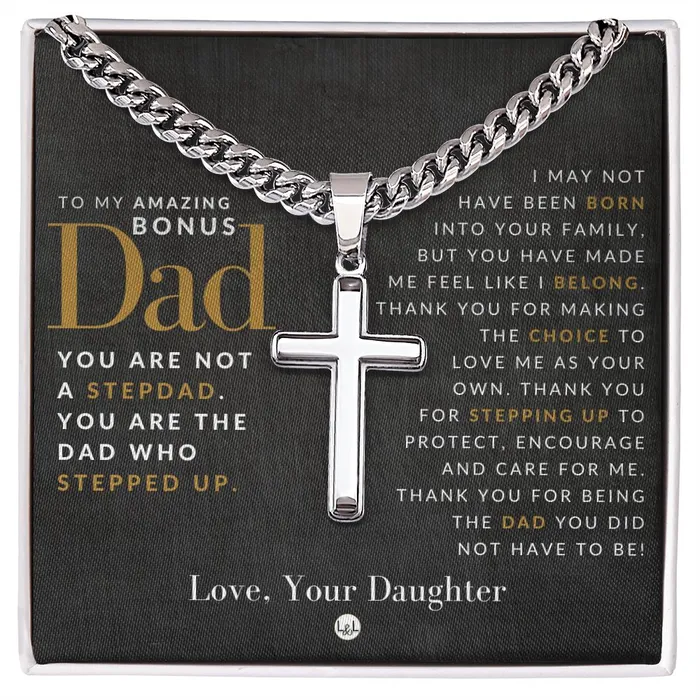 Necklaces Gift For Bonus Dad From Daughter Step Dad Gift Bonus Dad Gift Cuban Chain with Artisan Cross Necklace ShineOn Fulfillment Necklaces Gift For Bonus Dad From Daughter Step Dad Gift Bonus Dad Gift Cuban Chain with Artisan Cross Necklace ShineOn Fulfillment
