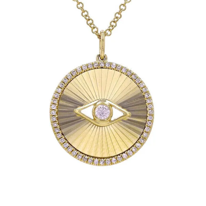 Necklaces Izakov Diamonds Fine Jewelry 14K Gold Diamond Halo Radiating Evil Eye Necklace