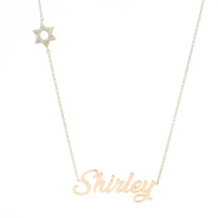 Necklaces Izakov Diamonds Fine Jewelry 14K Gold Diamond Motif Personalized Script Nameplate Necklace