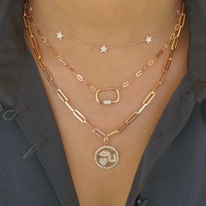 Necklaces Izakov Diamonds Fine Jewelry 14K Gold Micro Pave Diamond Carabiner Lock Paper Clip Necklace
