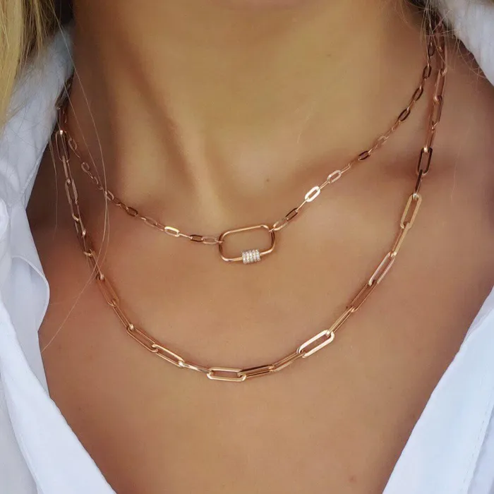 Necklaces Izakov Diamonds Fine Jewelry 14K Gold Micro Pave Diamond Carabiner Lock Paper Clip Necklace