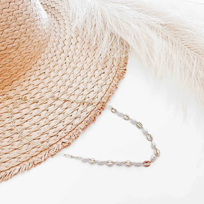 Necklaces Jewelry Perla Pearl Oval Chain Link Necklace Wholesale