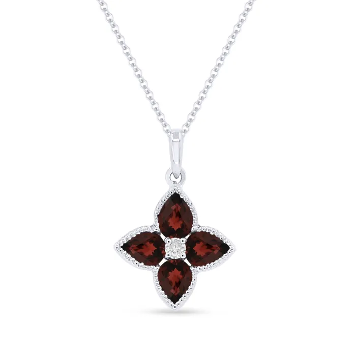 Necklaces MADISON L Madison L 14K White Gold 082ctw Floral Style Garnets Necklace