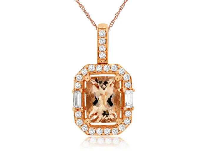 Necklaces ROYAL JEWELRY MFG INC 14K Rose Gold 167ctw Halo Style Morganite Necklace