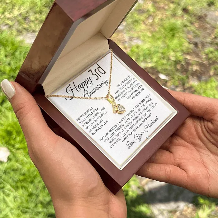 Necklaces ShineOn Fulfillment 3rd Anniversary Gift For Wife Anniversary Gift Idea For Wife Drop Pendant Necklace Heartfelt Anniversary Message For Her