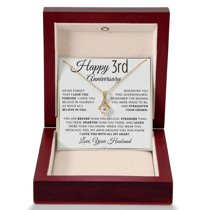 Necklaces ShineOn Fulfillment 3rd Anniversary Gift For Wife Anniversary Gift Idea For Wife Drop Pendant Necklace Heartfelt Anniversary Message For Her
