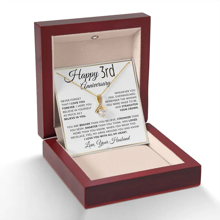 Necklaces ShineOn Fulfillment 3rd Anniversary Gift For Wife Anniversary Gift Idea For Wife Drop Pendant Necklace Heartfelt Anniversary Message For Her
