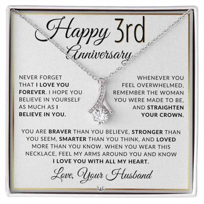 Necklaces ShineOn Fulfillment 3rd Anniversary Gift For Wife Anniversary Gift Idea For Wife Drop Pendant Necklace Heartfelt Anniversary Message For Her