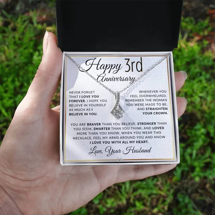 Necklaces ShineOn Fulfillment 3rd Anniversary Gift For Wife Anniversary Gift Idea For Wife Drop Pendant Necklace Heartfelt Anniversary Message For Her