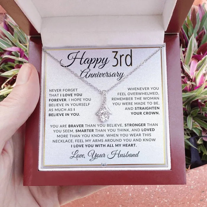 Necklaces ShineOn Fulfillment 3rd Anniversary Gift For Wife Anniversary Gift Idea For Wife Drop Pendant Necklace Heartfelt Anniversary Message For Her