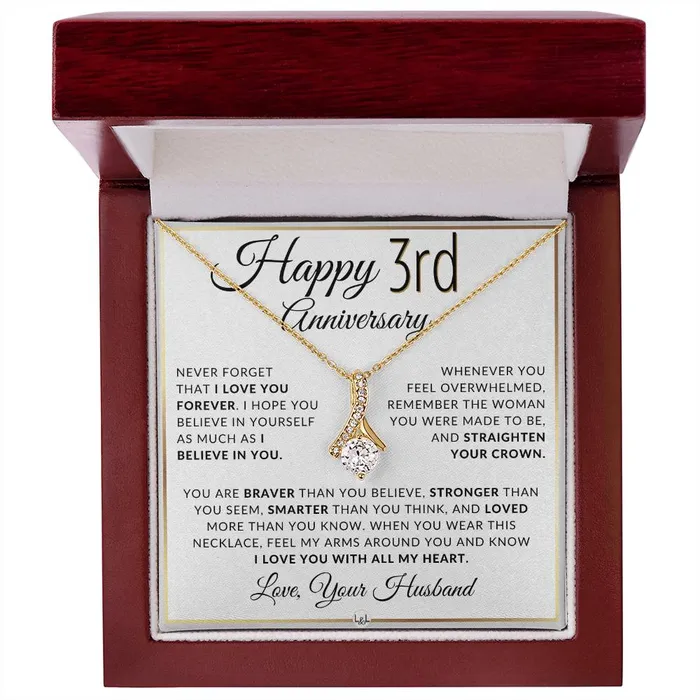 Necklaces ShineOn Fulfillment 3rd Anniversary Gift For Wife Anniversary Gift Idea For Wife Drop Pendant Necklace Heartfelt Anniversary Message For Her