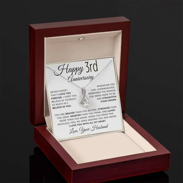 Necklaces ShineOn Fulfillment 3rd Anniversary Gift For Wife Anniversary Gift Idea For Wife Drop Pendant Necklace Heartfelt Anniversary Message For Her