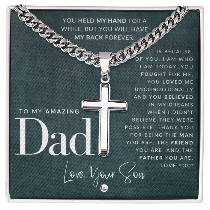 Necklaces ShineOn Fulfillment Dad Gift From Son Mens Chain with Engravable Cross Necklace Christian Jewelry For Dad For Fathers Day Christmas or His Birthday
