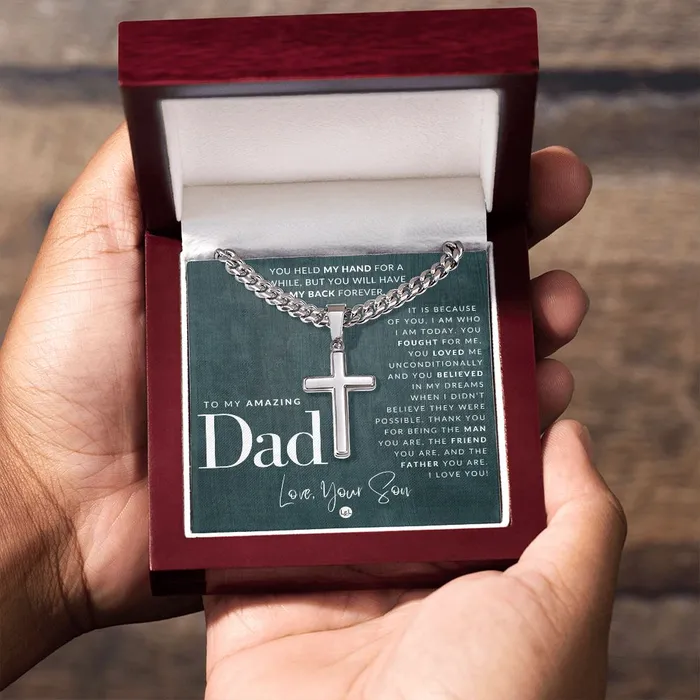 Necklaces ShineOn Fulfillment Dad Gift From Son Mens Chain with Engravable Cross Necklace Christian Jewelry For Dad For Fathers Day Christmas or His Birthday
