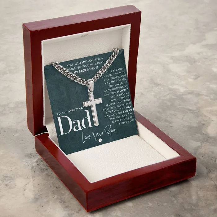 Necklaces ShineOn Fulfillment Dad Gift From Son Mens Chain with Engravable Cross Necklace Christian Jewelry For Dad For Fathers Day Christmas or His Birthday