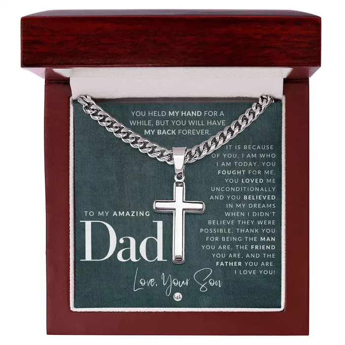 Necklaces ShineOn Fulfillment Dad Gift From Son Mens Chain with Engravable Cross Necklace Christian Jewelry For Dad For Fathers Day Christmas or His Birthday