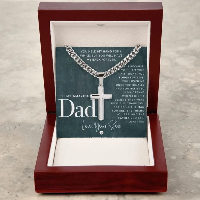 Necklaces ShineOn Fulfillment Dad Gift From Son Mens Chain with Engravable Cross Necklace Christian Jewelry For Dad For Fathers Day Christmas or His Birthday
