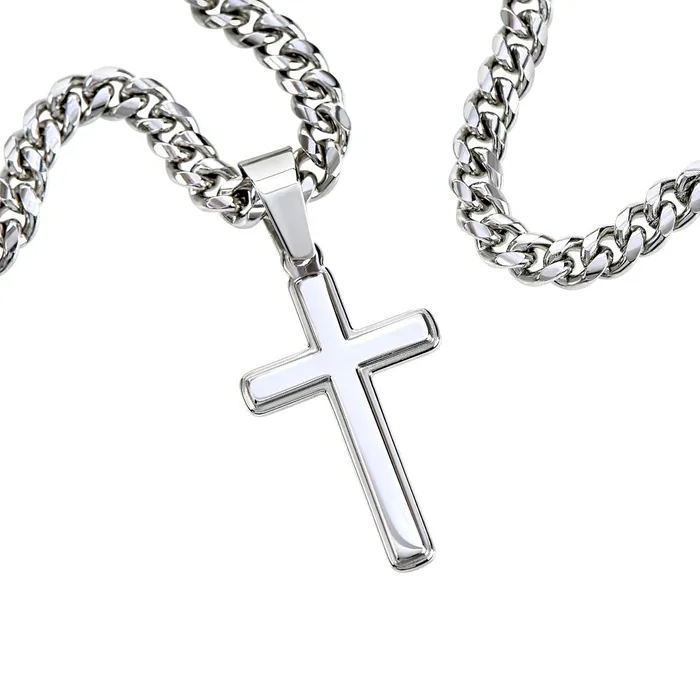 Necklaces ShineOn Fulfillment Dad Gift From Son Mens Chain with Engravable Cross Necklace Christian Jewelry For Dad For Fathers Day Christmas or His Birthday
