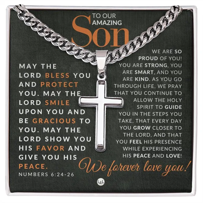 Necklaces ShineOn Fulfillment Gift For Our Son Numbers 62426 Christian Encouragement Christian Cross Pendant on Mens Chain Necklace Great for Christmas His Birthday Baptism or Confirmation Necklaces ShineOn Fulfillment Gift For Our Son Numbers 62426 Christian Encouragement Christian Cross Pendant on Mens Chain Necklace Great for Christmas His Birthday Baptism or Confirmation