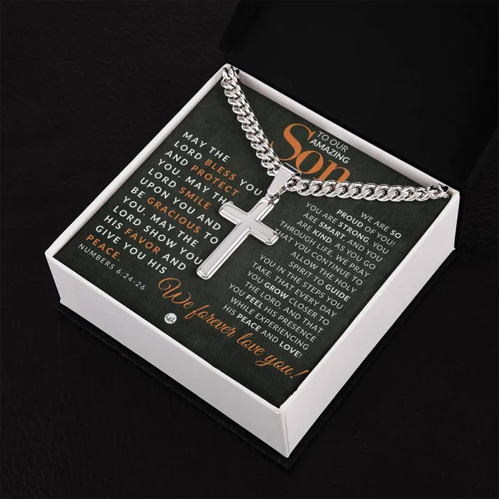 Necklaces ShineOn Fulfillment Gift For Our Son Numbers 62426 Christian Encouragement Christian Cross Pendant on Mens Chain Necklace Great for Christmas His Birthday Baptism or Confirmation