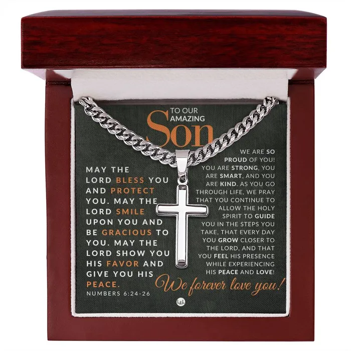 Necklaces ShineOn Fulfillment Gift For Our Son Numbers 62426 Christian Encouragement Christian Cross Pendant on Mens Chain Necklace Great for Christmas His Birthday Baptism or Confirmation