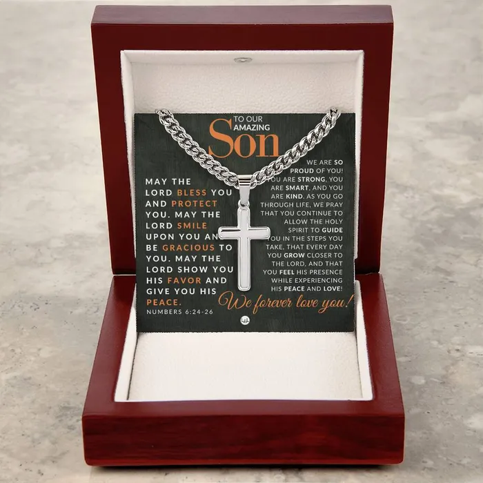 Necklaces ShineOn Fulfillment Gift For Our Son Numbers 62426 Christian Encouragement Christian Cross Pendant on Mens Chain Necklace Great for Christmas His Birthday Baptism or Confirmation