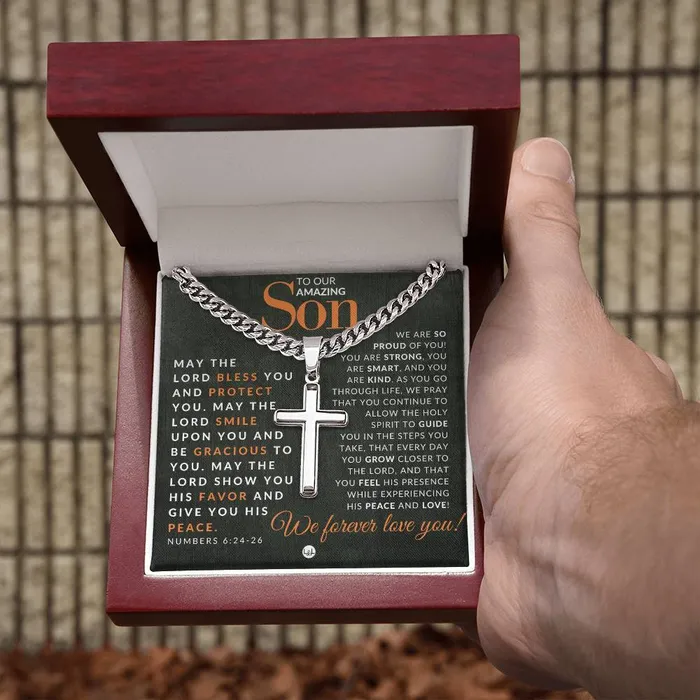 Necklaces ShineOn Fulfillment Gift For Our Son Numbers 62426 Christian Encouragement Christian Cross Pendant on Mens Chain Necklace Great for Christmas His Birthday Baptism or Confirmation
