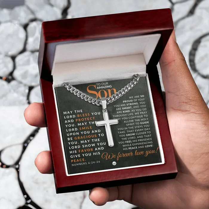 Necklaces ShineOn Fulfillment Gift For Our Son Numbers 62426 Christian Encouragement Christian Cross Pendant on Mens Chain Necklace Great for Christmas His Birthday Baptism or Confirmation