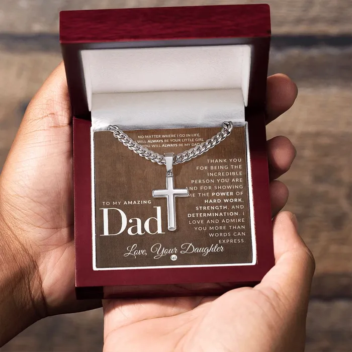 Necklaces ShineOn Fulfillment Gift To Father From Daughter Mens Chain with Engravable Cross Necklace Christian Jewelry For Dad For Fathers Day Christmas or His Birthday