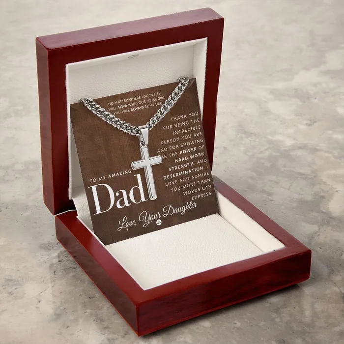Necklaces ShineOn Fulfillment Gift To Father From Daughter Mens Chain with Engravable Cross Necklace Christian Jewelry For Dad For Fathers Day Christmas or His Birthday