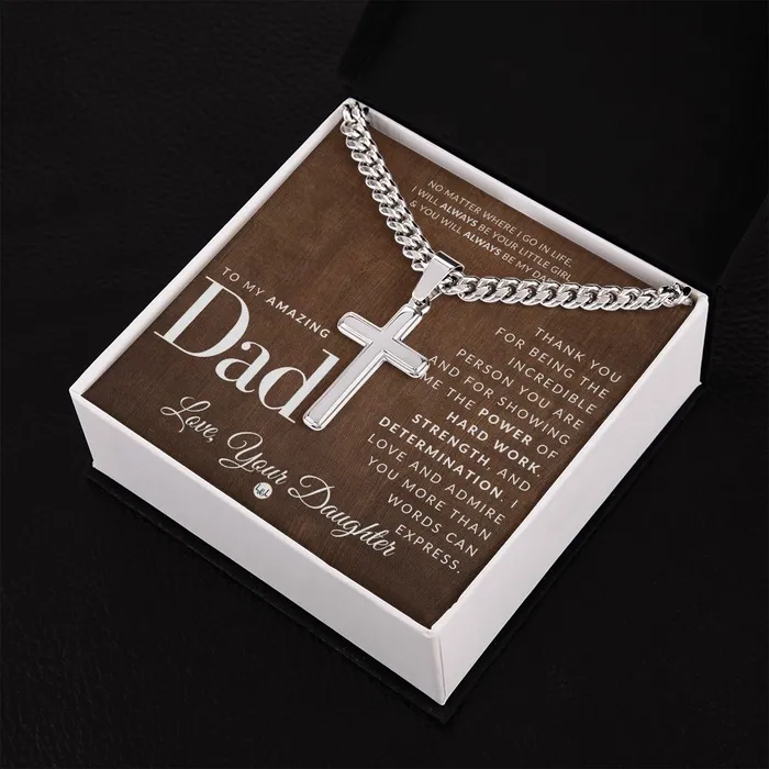 Necklaces ShineOn Fulfillment Gift To Father From Daughter Mens Chain with Engravable Cross Necklace Christian Jewelry For Dad For Fathers Day Christmas or His Birthday
