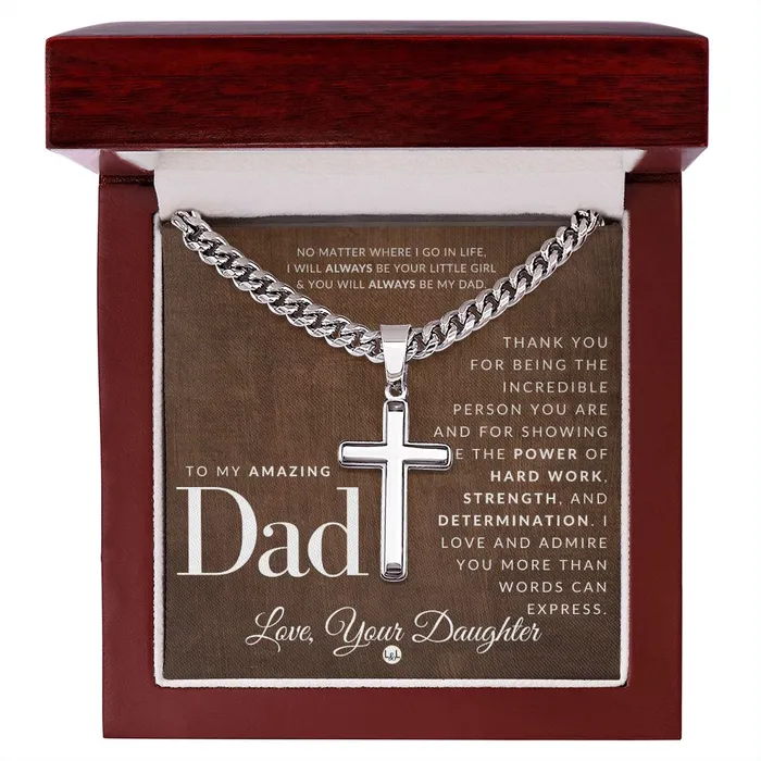 Necklaces ShineOn Fulfillment Gift To Father From Daughter Mens Chain with Engravable Cross Necklace Christian Jewelry For Dad For Fathers Day Christmas or His Birthday