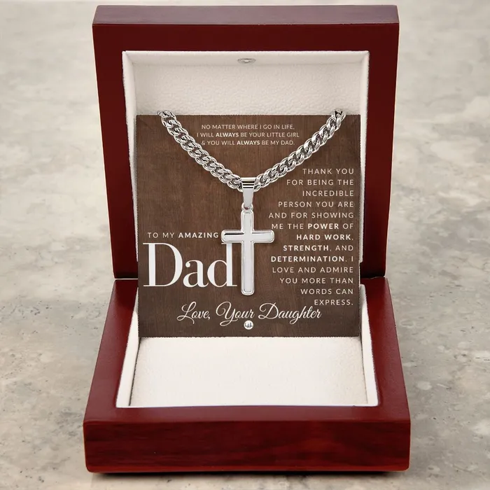 Necklaces ShineOn Fulfillment Gift To Father From Daughter Mens Chain with Engravable Cross Necklace Christian Jewelry For Dad For Fathers Day Christmas or His Birthday