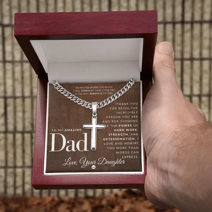 Necklaces ShineOn Fulfillment Gift To Father From Daughter Mens Chain with Engravable Cross Necklace Christian Jewelry For Dad For Fathers Day Christmas or His Birthday
