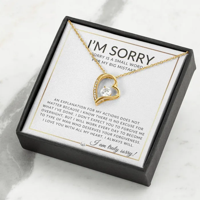 Necklaces ShineOn Fulfillment I Am Sorry Gift For Her No Excuses Apology Gift For Wife Fiance or Girlfriend Beautiful Womens Open Heart Pendant Necklace Heartfelt Message