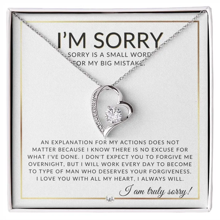 Necklaces ShineOn Fulfillment I Am Sorry Gift For Her No Excuses Apology Gift For Wife Fiance or Girlfriend Beautiful Womens Open Heart Pendant Necklace Heartfelt Message